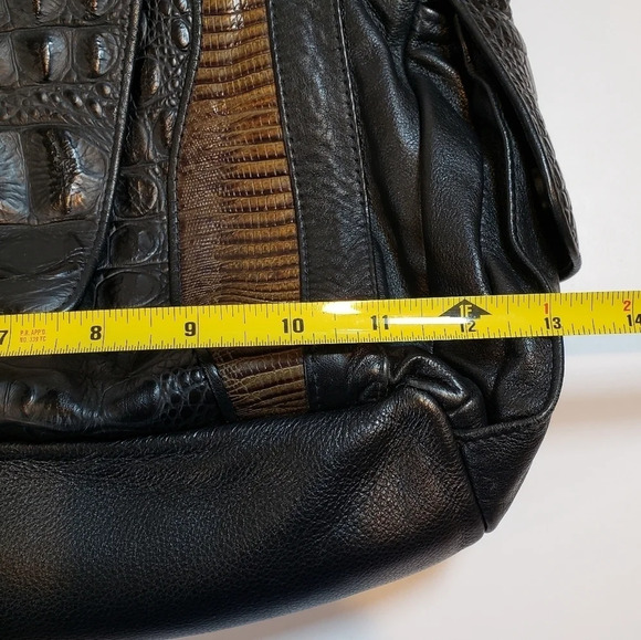 D'ONOFRIO Black Leather Designs Bag Adjustable Strap Crocodile Purse - Picture 14 of 16